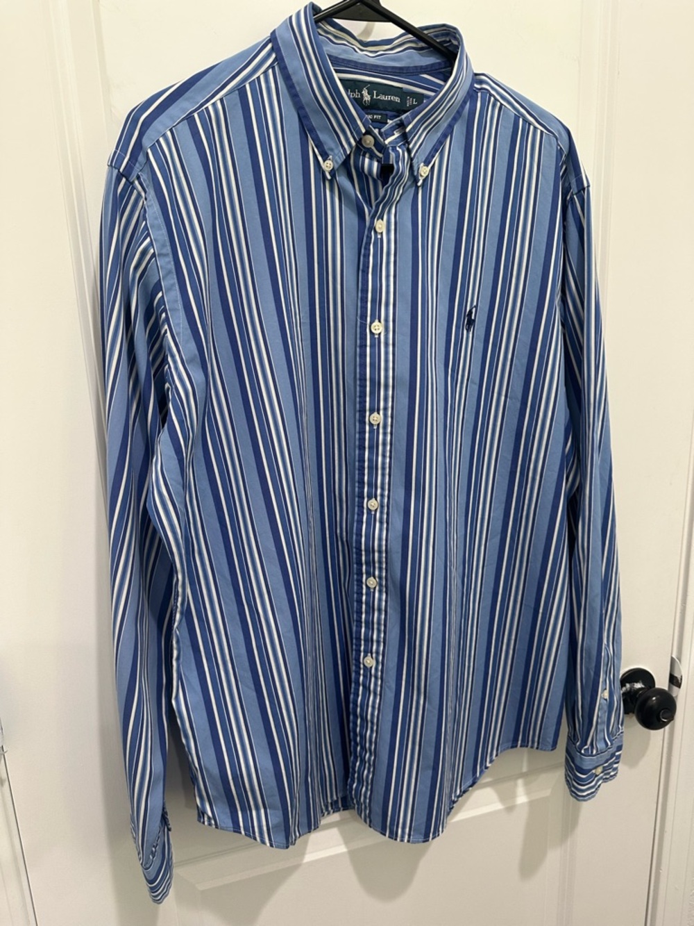 Ralph Lauren With Pony Logo Blue Stripe Button-Down Men's Shirt SZ L